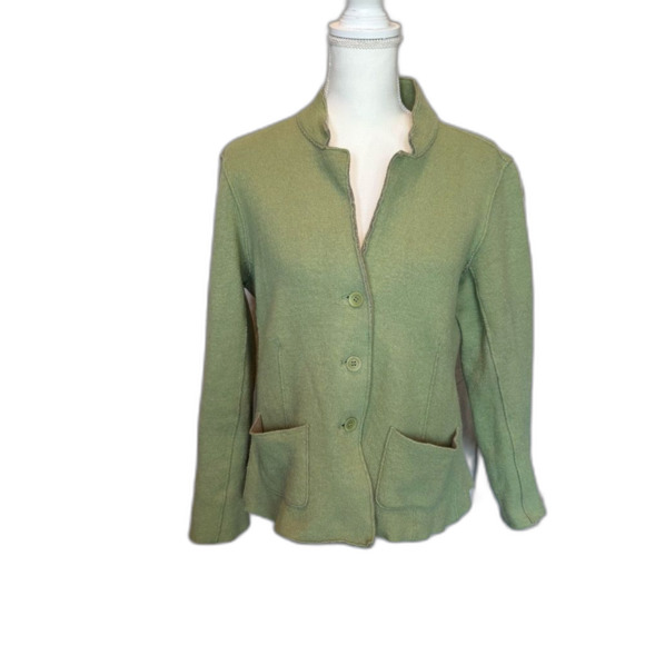 Eileen Fisher Cardigan Jacket Merino Blend Size Large 3 Button V Neck Green - Picture 1 of 10